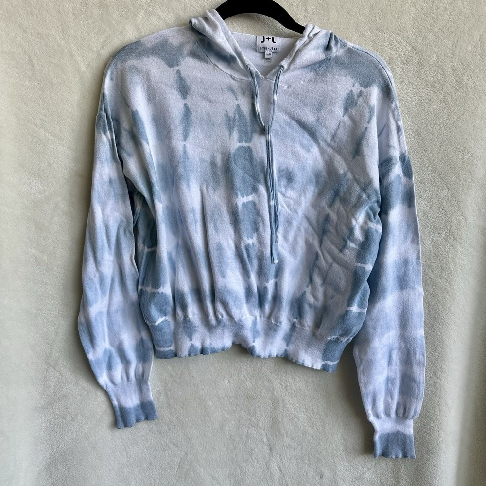 John + Jenn Blue White Tie Dye Cropped Hoodie Sweater‎ Boho Womens Sz M